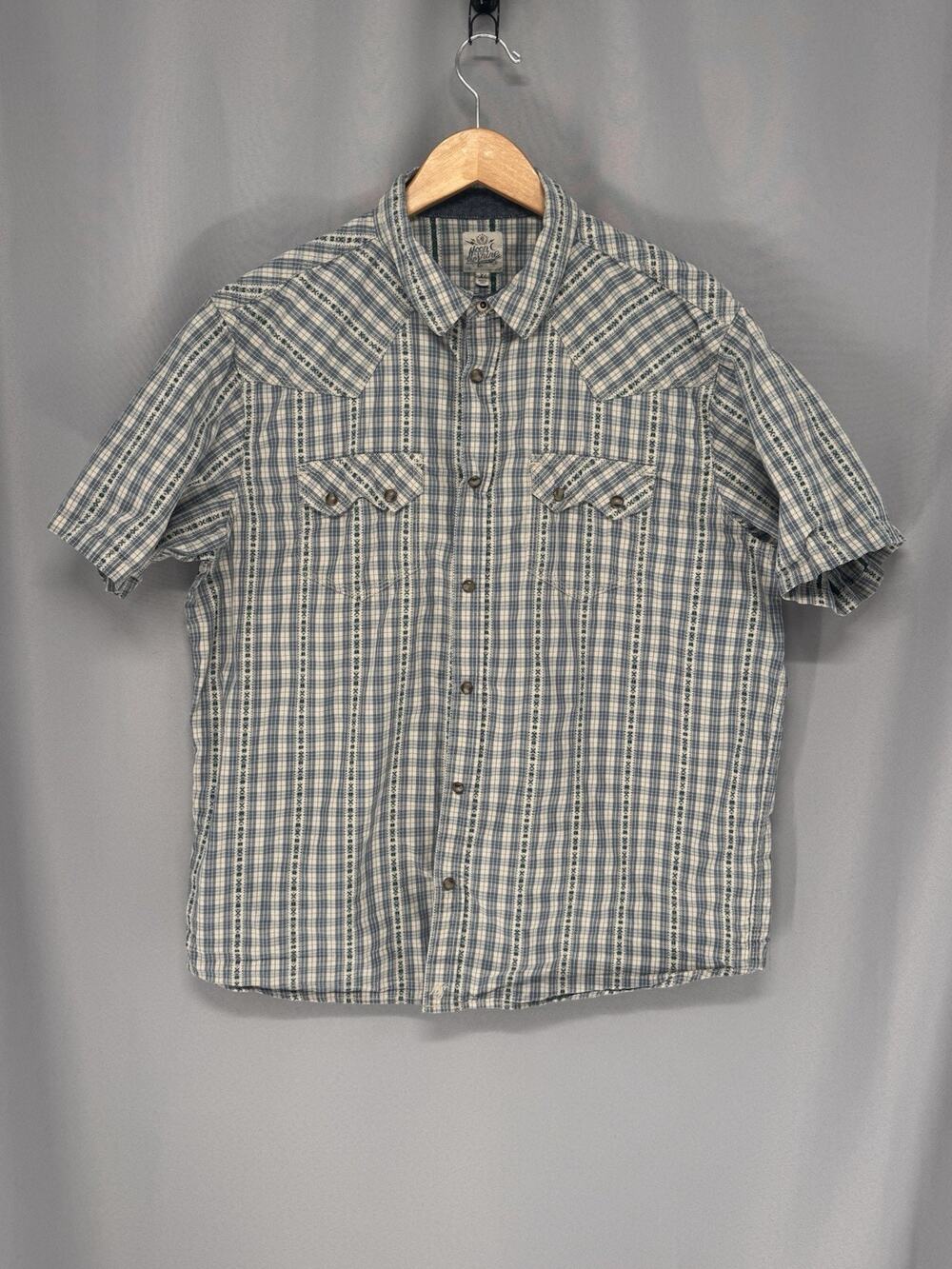 Moonshine Spirt Shirt Mens XL Blue Plaid Western Pearl Snap SS Western Workwear